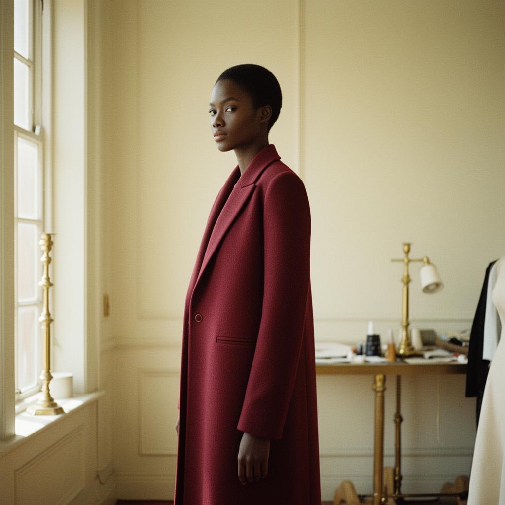 Amara wearing The Oxblood Overcoat